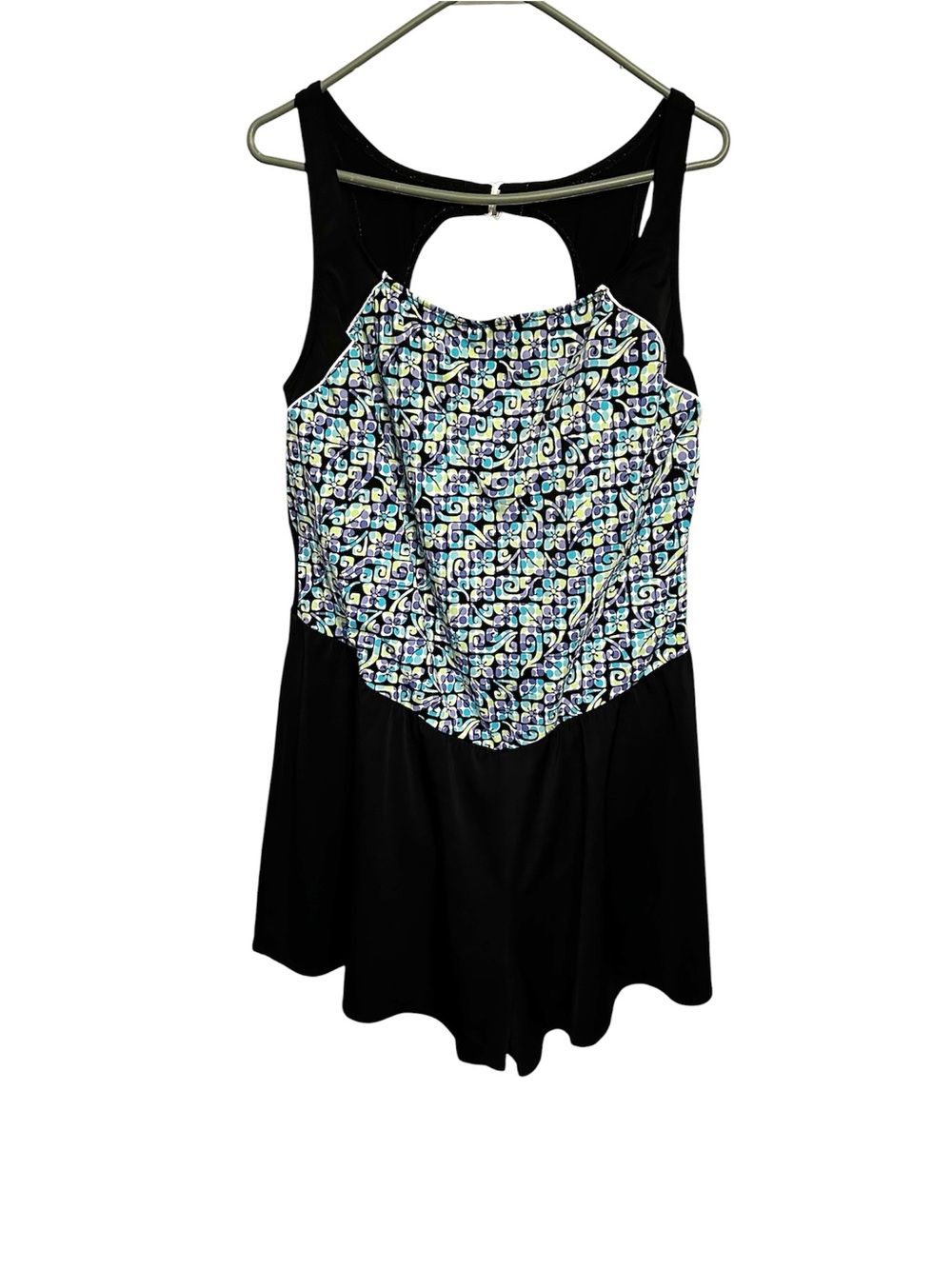 Inches Off Colorful Geometric One Piece Tank Swim Suit W Shorts Plus Size 24W